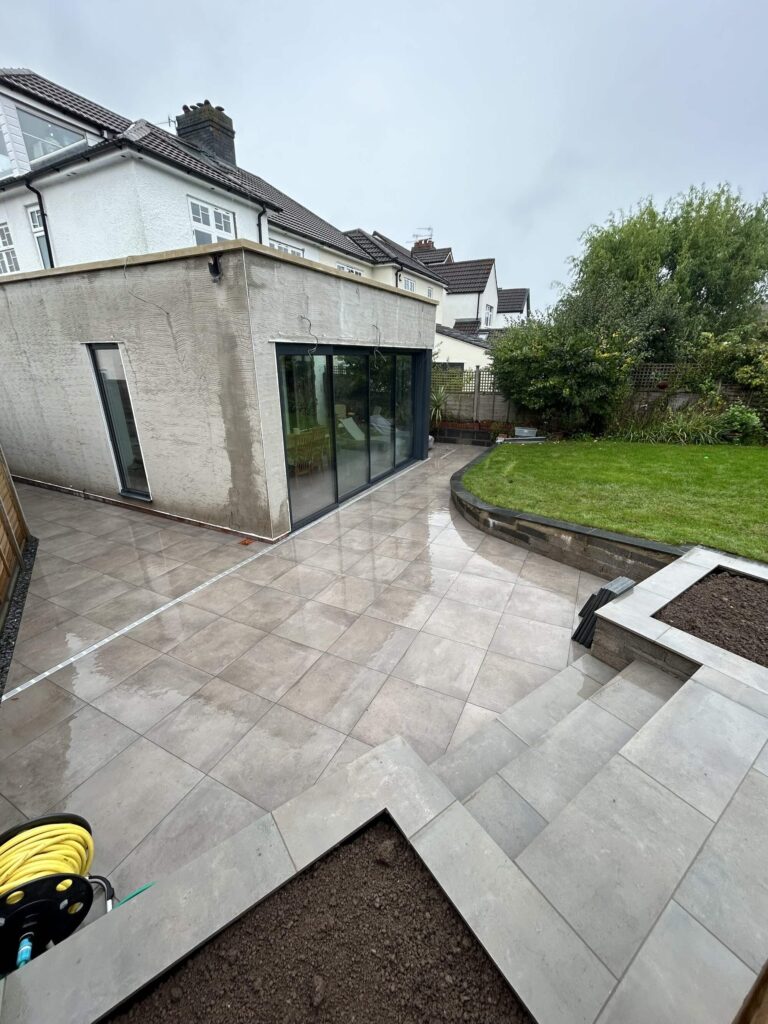 newly paved patio, steps and retaining wall - A&C Landscapes Ltd landscaping services